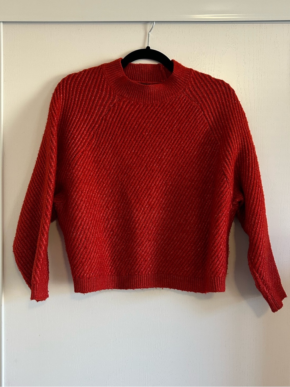 Cropped Ribbed Sweater in Red